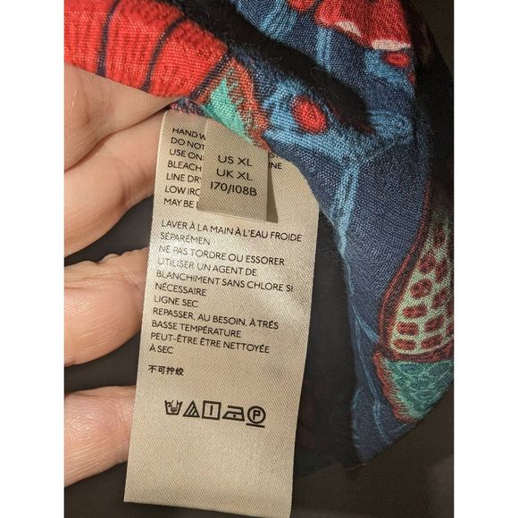 Women's Anthropologie Maeve XL Letitia Smocked Blouse Teal Poppy Babydoll Shirt - Picture 5 of 11